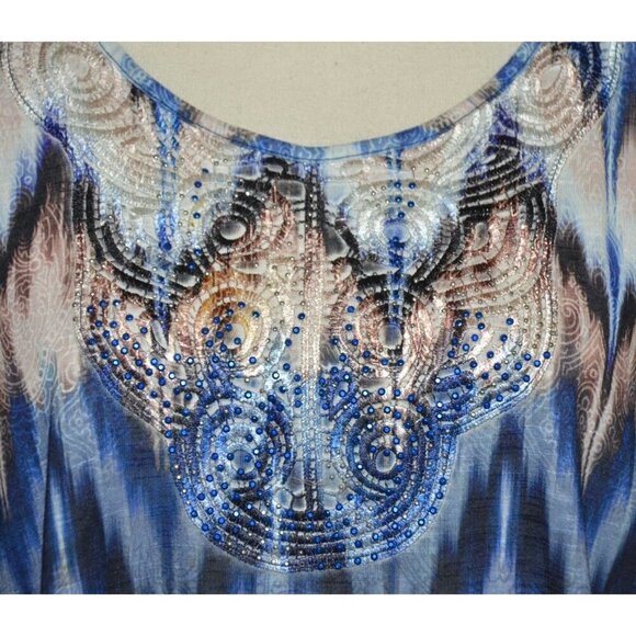 Catherines Womens Blue Embroidered Beaded Blouse Tunic Top Plus Size 1X 18 20W - Picture 4 of 13